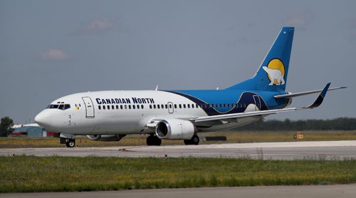 TREVOR HAGAN / WINNIPEG FREE PRESS
A Canadian North charter flight carrying athletes departs the airport after week one of the Canada Summer Games, Saturday, August, 5, 2017.