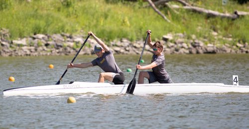 JUSTIN SAMANSKI-LANGILLE / WINNIPEG FREE PRESS
Manitoba's Florian Haskerkehrer and Kyle Won paddle their canoe during their preliminary race Monday at the Winnipeg Canoe and Kayak Centre.
170807 - Monday, August 07, 2017.