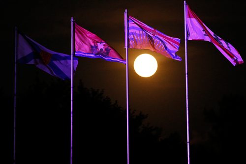 JOHN WOODS / WINNIPEG FREE PRESS
Flags wave as Crash Test Dummies perform during Canada Games Manitoba Night at the Forks Monday, August 7, 2017.