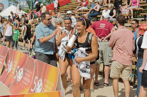 Canstar Community News Aug. 1, 2017 - Team Manitoba's Kearley and Josie Abbott have gone undefeated in their pool during the beach volleyball tournament, defeating P.E.I. in straight sets. (DANIELLE DA SILVA/SOUWESTER/CANSTAR)