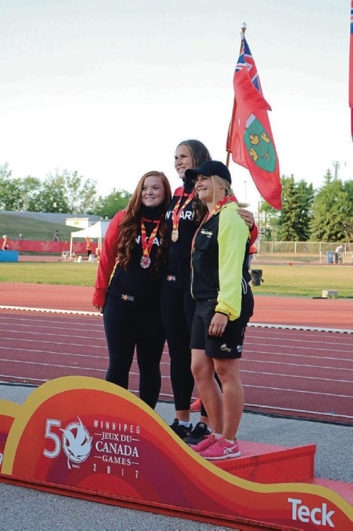 Canstar Community News August 1, 2017 - Brooke-Lynn Boyd (right) won the bronze medal for womens javeling at the 2017 Canada Summer Games. (Ligia Braidotti/Canstar Community News/Times)