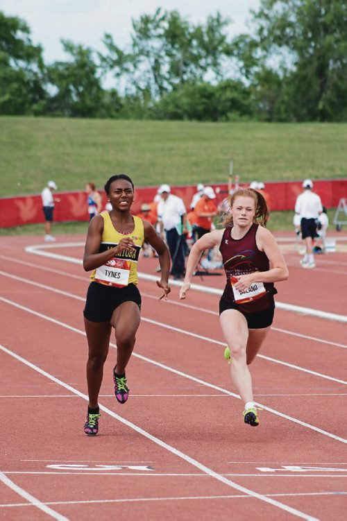 Canstar Community News July 31, 2017 - Brianna Tynes arives in fourth place at the 100m athletics event at the 2017 Canada Summer Games. (Ligia Braidotti/Canstar Community News/Times)