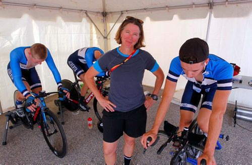 BORIS MINKEVICH / WINNIPEG FREE PRESS
Cycling time trials event for the 2017 Canada Summer Games held in Birds Hill Park. In this photo Team Alberta's coach Tanya Dubnicoff in the athletes area at the event. She is a former Winnipegger and retired cycle athlete. MIKE MCINTYRE STORY.  August 8, 2017