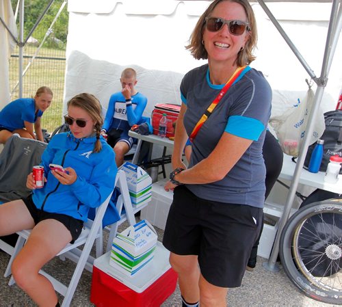 BORIS MINKEVICH / WINNIPEG FREE PRESS
Cycling time trials event for the 2017 Canada Summer Games held in Birds Hill Park. In this photo Team Alberta's coach Tanya Dubnicoff in the athletes area at the event. She is a former Winnipegger and retired cycle athlete. MIKE MCINTYRE STORY.  August 8, 2017