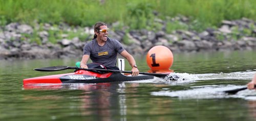 RUTH BONNEVILLE / WINNIPEG FREE PRESS

James Lavalee of  Manitoba finishes his race in the  K-1 1000 metre kayak finals in the Canada Summer Games at the Manitoba Canoe and Kayak Centre Venue Tuesday.    James Lavallée ended up coming in 5th in race.  
See story 
  
Aug 08,, 2017