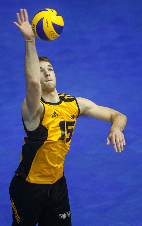 MIKE DEAL / WINNIPEG FREE PRESS
Team Manitoba mens volleyball team plays against Team Newfoundland Wednesday morning at Investors Group Athletics Centre.
Manitoba' Friesen Nick (15) serves the ball during game play.
170809 - Wednesday, August 09, 2017.
