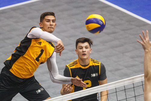 MIKE DEAL / WINNIPEG FREE PRESS
Team Manitoba mens volleyball team plays against Team Newfoundland Wednesday morning at Investors Group Athletics Centre.
Manitoba' Nigel Nielsen (1) spikes the ball during game play.
170809 - Wednesday, August 09, 2017.