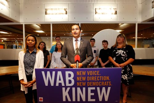 JUSTIN SAMANSKI-LANGILLE / WINNIPEG FREE PRESS
NDP leadership candidate Wab Kinew speaks at a press conference Wednesday on the University of Winnipeg Campus.
170809 - Wednesday, August 09, 2017.