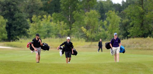 WAYNE GLOWACKI / WINNIPEG FREE PRESS

Golfers from left, Stuart Earle representing New Brunswick, Ryan McMillan representing Manitoba and Zack Horton representing the Northwest Territories walk down the fairway during the Canada Summer Games event at Southwood Golf & Country Club Wednesday.   August 9 2017