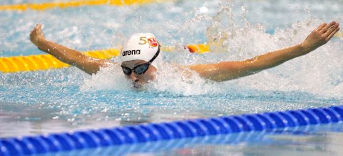 BORIS MINKEVICH / WINNIPEG FREE PRESS
2017 Canada Summer Games swimming at Pan Am Pool. Oksana Chaput wins silver in the Women's 50 M Butterfly. August 9, 2017