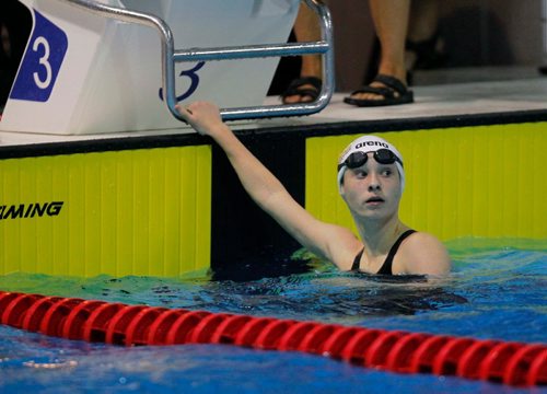 BORIS MINKEVICH / WINNIPEG FREE PRESS
2017 Canada Summer Games swimming at Pan Am Pool. Oksana Chaput wins silver in the Women's 50 M Butterfly. August 9, 2017