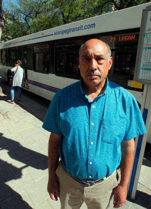 BORIS MINKEVICH / WINNIPEG FREE PRESS
Portrait of  Aleem Chaudhary, acting president of Amalgamated Transit Union, Local 1505. Photo taken near a Broadway bus stop. Sinclair Saturday column.  August 10, 2017