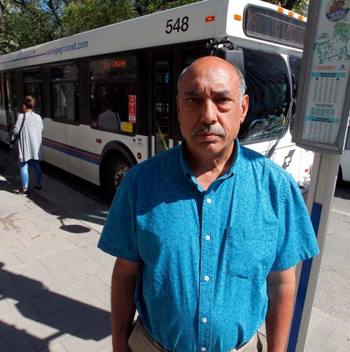 BORIS MINKEVICH / WINNIPEG FREE PRESS
Portrait of  Aleem Chaudhary, acting president of Amalgamated Transit Union, Local 1505. Photo taken near a Broadway bus stop. Sinclair Saturday column.  August 10, 2017