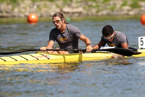 RUTH BONNEVILLE / WINNIPEG FREE PRESS

 
Canada Games Canoeing 

Men's K-2 200m James Lavallee (front of boat) and Hayden Fellner take a breath after they cross the finish line for a medal standing  at the Canada Summer Games at the Manitoba Canoe and Kayak Centre Venue Thursday afternoon.  
  See Jason Bell story.  
Aug 10,,, 2017