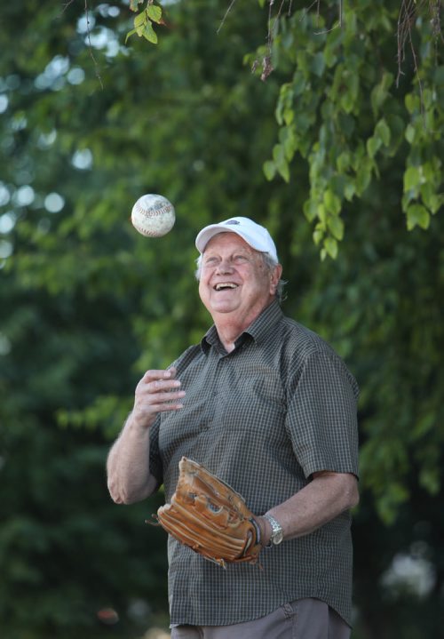 RUTH BONNEVILLE / WINNIPEG FREE PRESS

Ernie Peters (79yrs), a pitcher on Manitoba's softball team at the very first Canada Summer Games which was held in Nova Scotia in 1969, is attending tonights Manitoba vs. New Brunswick game. 
Photos of him with glove and ball.  
See Keila Depape story.  

Aug 10,, 2017