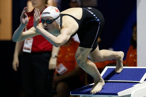 JOHN WOODS / WINNIPEG FREE PRESS
MB's Oksana takes off in the Canada Games 200m freestyle final at Pan Am Pool Thursday, August 10, 2017. 

