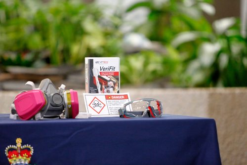 JUSTIN SAMANSKI-LANGILLE / WINNIPEG FREE PRESS
New Fentanyl protective equipment is displayed at an RCMP press conference Friday. The equipment will be issued to frontline officers to reduce the risk of accidental exposure to the lethal drug.
170811 - Friday, August 11, 2017.