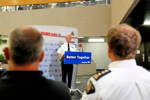 JUSTIN SAMANSKI-LANGILLE / WINNIPEG FREE PRESS
RCMP Deputy Commissioner Scott Kolody speaks at an RCMP press conference Friday announcing the deployment of new Fentanyl protective equipment to front-line officers.
170811 - Friday, August 11, 2017.