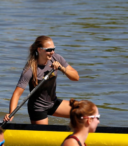 JUSTIN SAMANSKI-LANGILLE / WINNIPEG FREE PRESS
Team Manitoba's Nicole Boyle heads back to the dock Friday after her and her teammates paddled to victory in the IC4 200m final at the Manitoba Canoe and Kayak Centre.
170811 - Friday, August 11, 2017.