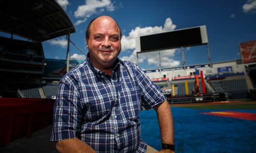 MIKE DEAL / WINNIPEG FREE PRESS
Patrick Roberge owner of Patrick Roberge Productions has produced the 2007, 2011 and 2015 Canada Games Opening and Closing Ceremonies returning this year for the 2017 games.
170811 - Friday, August 11, 2017.