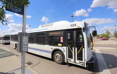 TREVOR HAGAN / WINNIPEG FREE PRESS 
A bus in front of transit stop #20245 in the Unicity Mall parking lot, Friday, August 11, 2017.