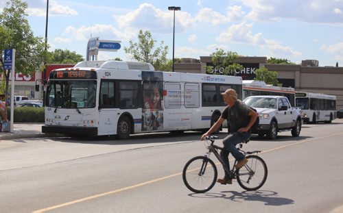 TREVOR HAGAN / WINNIPEG FREE PRESS 
Buses in the bus loop in the Unicity Mall parking lot, Friday, August 11, 2017.