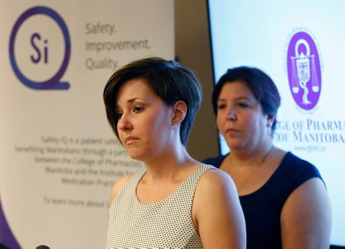 WAYNE GLOWACKI / WINNIPEG FREE PRESS

At left, Jennifer Ludwig, pres. College of Pharmacists of Manitoba and Melissa Sheldrick, Patient Safety Advocate at the press conference to announce the launch of Safety IQ. In March of 2016, Melissa Sheldrick lost her 8 year-old son to a medication error in a compounding pharmacy in Ontario. Jane Gerster story   August 14 2017
