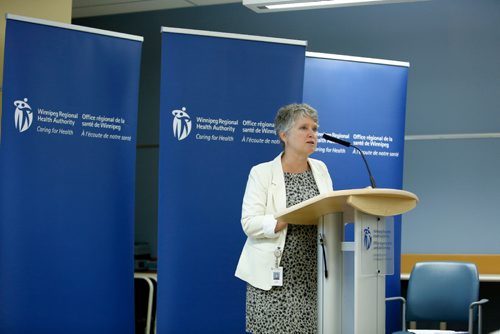 JUSTIN SAMANSKI-LANGILLE / WINNIPEG FREE PRESS
Lori Lamont, vice president and chief nursing officer of the WRHA speaks at a press conference Monday announcing new capital investments by the Winnipeg Regional Health Authority.
170814 - Monday, August 14, 2017.