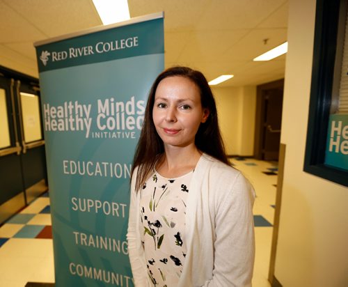 JUSTIN SAMANSKI-LANGILLE / WINNIPEG FREE PRESS
Red River College's mental health coordinator Breanna Sawatzky poses outside her office Monday. For the upcoming school year, Red River College will be providing more mental health resources to students.
170814 - Monday, August 14, 2017.