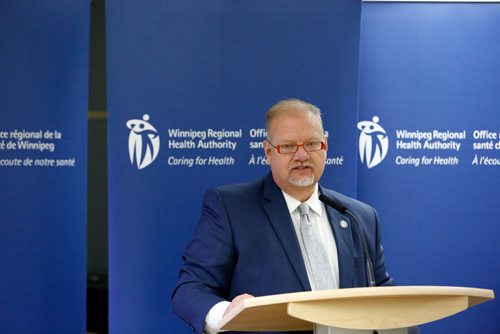 JUSTIN SAMANSKI-LANGILLE / WINNIPEG FREE PRESS
Kelvin Goertzen, minister of health, seniors and active living speaks at a press conference Tuesday providing more details on the Winnipeg Regional Health Authority reorganization and consolidation reforms currently being undertaken.
170815 - Tuesday, August 15, 2017.