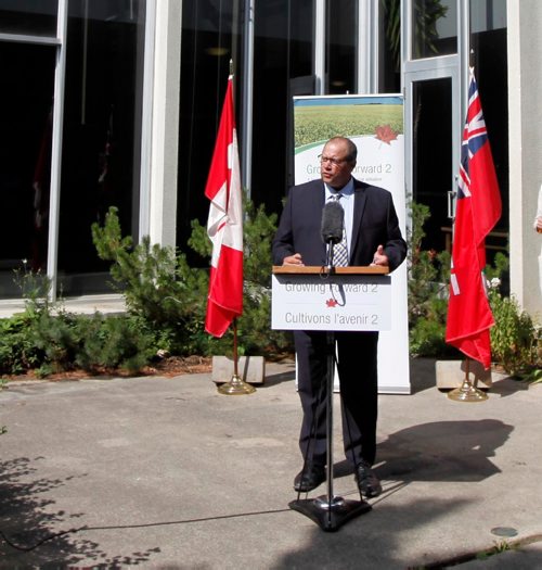 PHIL HOSSACK / WINNIPEG FREE PRESS  - Henry Holtmann (Dairy Farmers of Manitoba) adresses a press conference at U of M Wednesday afternoon re:Investment in dairy research. See story.  - August 16, 2017
