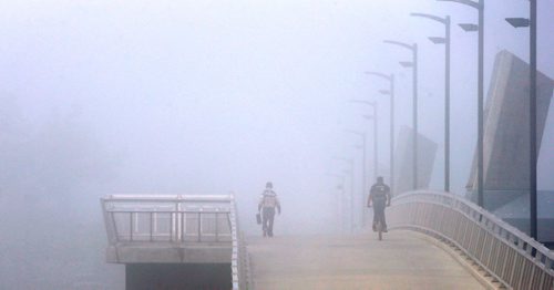 WAYNE GLOWACKI / WINNIPEG FREE PRESS

A foggy view on the Disraeli pedestrian/cycling bridge over the Red River Thursday morning.   August 17 2017