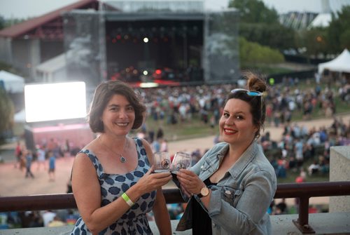 DAVID LIPNOWSKI / WINNIPEG FREE PRESS

Winnipeg Free Press Jen Zoratti and Jill Wilson enjoy wine pairings at Interstellar Rodeo at The Forks Saturday August 19, 2017.