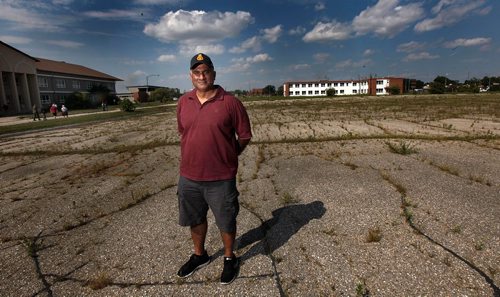 PHIL HOSSACK / WINNIPEG FREE PRESS  - Huff Mullick stands on what was the former parade ground at CFB Kapyong. About 25 vets came "home" for a last look at the soon to be demolished former Military base. None of the vets were allowed into the bases buildings. See Melissa Martin story. - August 21, 2017