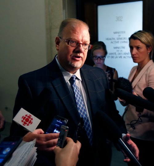 WAYNE GLOWACKI / WINNIPEG FREE PRESS

Kelvin Goertzen,Health, Seniors and Active Living Minister at a press scrum Monday to announce Manitoba has secured additional federal health funding.  Jane Gerster Story
August 21 2017