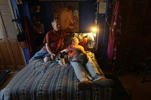 JOE BRYKSA / WINNIPEG FREE PRESSPoint Douglas activist Sel Burrows with his partially disabled wife Chris in his their Point Doulas home-Aug 03, 2017 -( See Randy Turners 49.8  story)