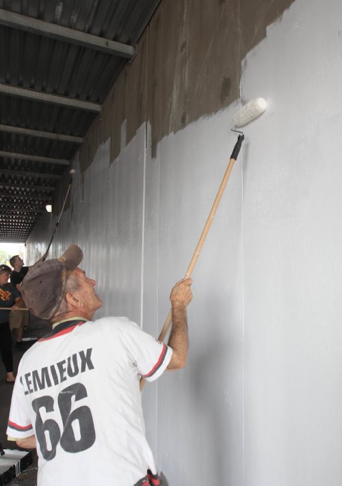 JOE BRYKSA / WINNIPEG FREE PRESSPoint Douglas activist Sel Burrows joins the Point Douglas Residence Committee Green Team that took part in painting the dark underpass near Main St and Higgins Ave white to brighten it up- Other volunteer groups included the Manitoba Metis Federation, Core Pride, and the North End Biz-Take Pride Winnipeg. -  July 20 , 2017 -( StanSee Randys 49.8 feature)