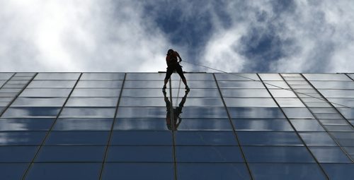 JASON HALSTEAD / WINNIPEG FREE PRESS

CBC Winnipeg employee Sabrina Carnevale takes her turn at the 13th annual Easter Seals Drop Zone in support of children, youth and adults with disabilities in Manitoba at the Manitoba Hydro Building in Downtown Winnipeg on Aug. 22, 2017. (See Social Page)