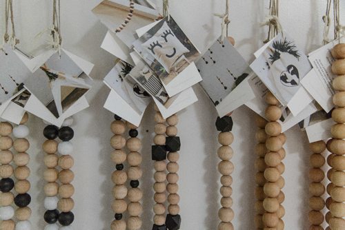 MIKE DEAL / WINNIPEG FREE PRESS
Wooden bead garlands that are made by Jennifer Robins owner of Kate & Norah Co. She also makes lavvus (that's pronounced la-VOO) a Scandinavian-style tent and were originally used by deer herders in the high Arctic. Hers are geared more towards children and are generally used as play areas at home, in the backyard or on the beach.  
170828 - Monday, August 28, 2017.