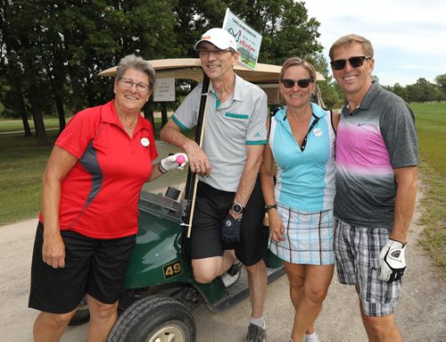 JASON HALSTEAD / WINNIPEG FREE PRESS

L-R: Janet Forbes, Charly Pazdor, Sue Pazdor and Steve Pazdor take part in the Winnipeg Harvest Charity Golf Tournament at St. Boniface Golf Club on Aug. 28, 2017. (See Social Page)