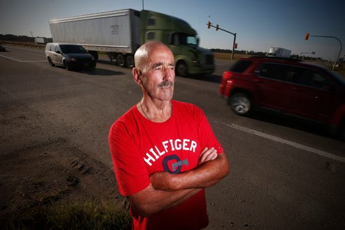 JOHN WOODS / WINNIPEG FREE PRESS
Larry Saunders, a concerned citizen and MVC witness, is photographed at the intersection of highway 1 and 16 west of Portage La Prairie Monday, August 28, 2017. People are calling for an overpass at the intersection after several deaths recently.