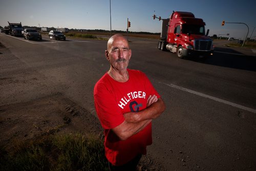 JOHN WOODS / WINNIPEG FREE PRESS
Larry Saunders, a concerned citizen and MVC witness, is photographed at the intersection of highway 1 and 16 west of Portage La Prairie Monday, August 28, 2017. People are calling for an overpass at the intersection after several deaths recently.