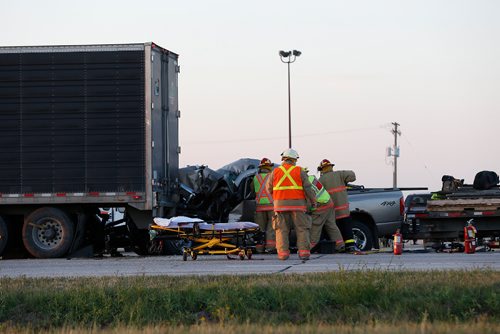 JOHN WOODS / WINNIPEG FREE PRESS
Emergency crews work to extricate the driver in an MVC at the intersection of highway 1 and 248 at Elie Monday, August 28, 2017.