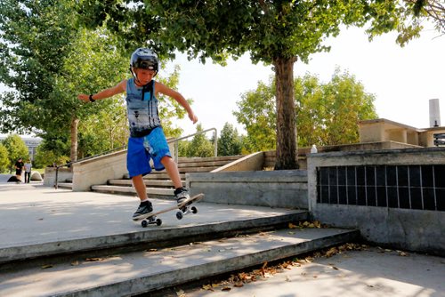 JUSTIN SAMANSKI-LANGILLE / WINNIPEG FREE PRESS
Ryland Orvis, 8, practices some skateboard tricks Tuesday afternoon at The Forks skatepark.
170829 - Tuesday, August 29, 2017.