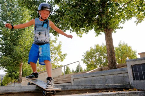 JUSTIN SAMANSKI-LANGILLE / WINNIPEG FREE PRESS
Ryland Orvis, 8, practices some skateboard tricks Tuesday afternoon at The Forks skatepark.
170829 - Tuesday, August 29, 2017.