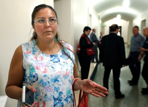 WAYNE GLOWACKI / WINNIPEG FREE PRESS

Judy Klassen, Liberal MLA is interviewed after the news conference in the Legislative building Wednesday to update wildfire response efforts in Island Lake area.  Nick Martin story  August 30 2017