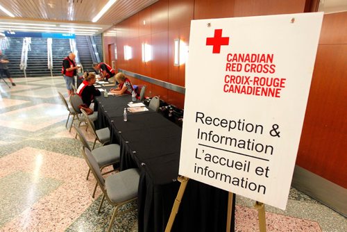 BORIS MINKEVICH / WINNIPEG FREE PRESS
Red Cross check in station at RBC Convention Centre. The first bus loads of forest fire evacuees from Garden Hill northern MB arrived at the RBC Convention Centre this morning. BEN WALDMAN STORY. August 31, 2017