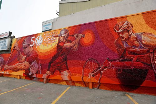 JUSTIN SAMANSKI-LANGILLE / WINNIPEG FREE PRESS
A new mural created by Charlie Johnson and inspired by the 2017 Canada Games is seen Thursday at 966 Portage Ave. 
170831 - Thursday, August 31, 2017.