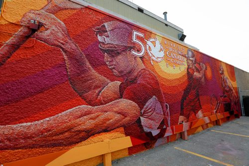 JUSTIN SAMANSKI-LANGILLE / WINNIPEG FREE PRESS
A new mural created by Charlie Johnson and inspired by the 2017 Canada Games is seen Thursday at 966 Portage Ave. 
170831 - Thursday, August 31, 2017.