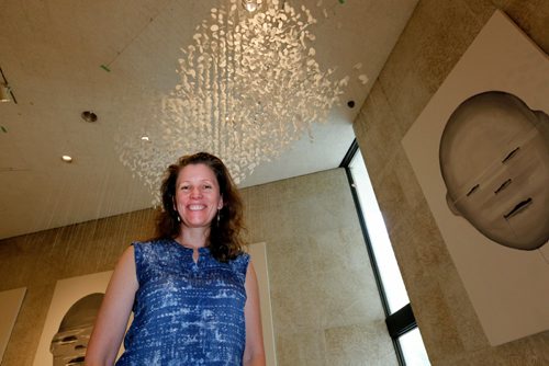 JUSTIN SAMANSKI-LANGILLE / WINNIPEG FREE PRESS
Hannah Claus poses beneath her new art installation Thursday in the Winnipeg Art Gallery's Eckhardt Hall. The installation is in connection with the gallery's upcoming INSURGENCE/RESURGENCE exhibition.
170831 - Thursday, August 31, 2017.